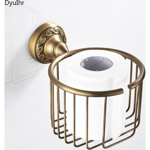 DyuIhr antique brass roll paper tube bathroom paper towel basket wall-mounted shelf perforated installation bathroom accessories