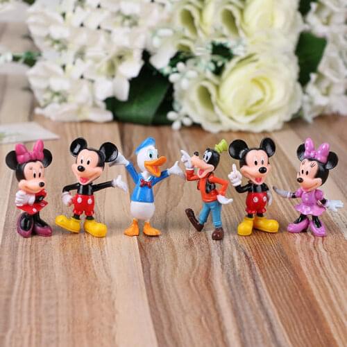 6 pcs/lot Disney Action & Toy Figures Cute Mickey Minnie Donald Duck Children Cartoon Toy Baby Car Decoration Birthday Gift