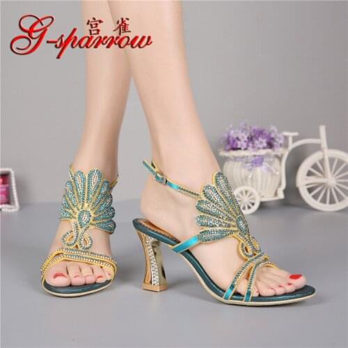 G-sparrow 2018 Summer Female Rhinestone High Heels Comfortable Wedding Shoes Ladies Peep Toe Platform Sandals Women