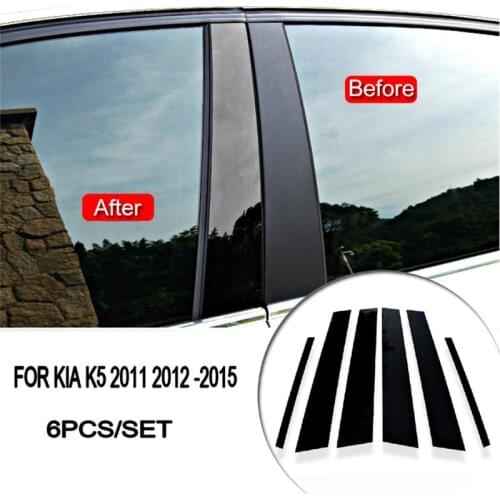 6PCS Glossy Black B C Pillar Post Window Cover Trim Car Mirror Middle Column Strip Sticker Cover Fit For Kia K5 2011-2015