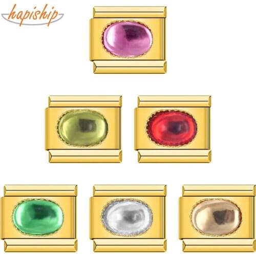 Hapiship 2021 Original Daisy Gold Ellipse Colour Italian Links Charm Fit 9mm Bracelet Stainless Steel Jewelry DIY Making DJ025