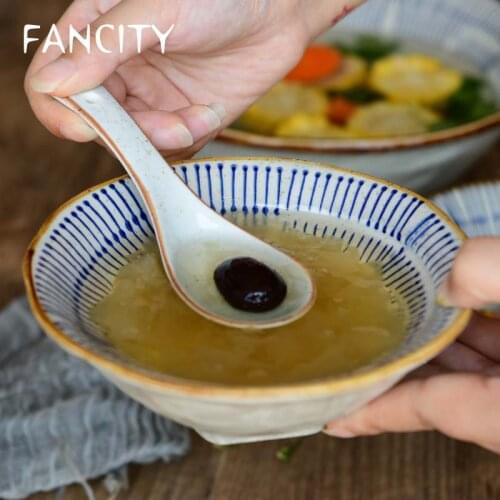 FANCITY Japanese style ceramic tableware creative sesame glaze small soup spoon spoon spoon rice spoon porridge spoon dessert sp