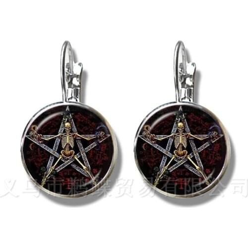 Classic Satanic Baphomet Pentagram Earrings Gothic Silver Plated Satanism Evil Occult Pentacle Stud Earrings Jewelry Pagan Gift