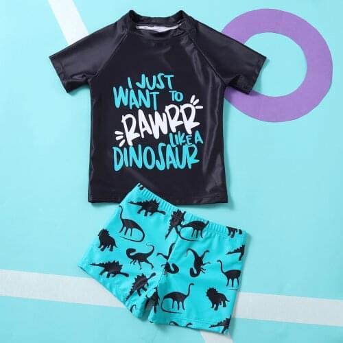 Kids Baby Boys Dinosaur Letter Print Swimwear Summer Swimsuit Outfits Sets Short Sleeve Top Shorts Swimming Suit For Children