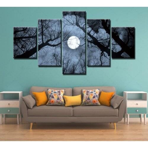 Modular Hd Prints Forest Picture Home Decoration Moonlight Paintings 5 Pieces Canvas Poster Wall Art For Living Room Framework
