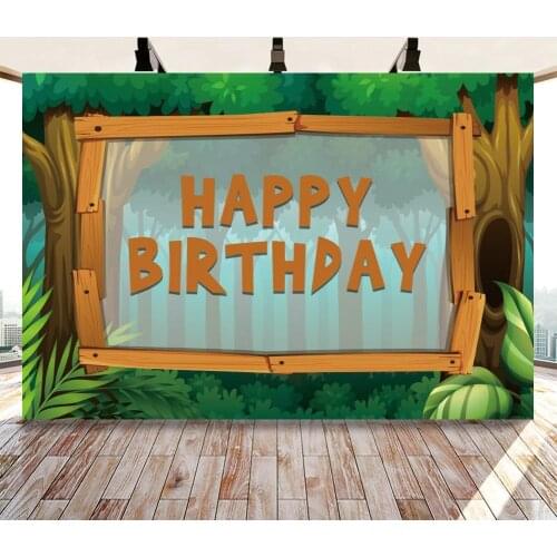 Cartoon Tropical Green Forest Tree Flower Photo Backdrop Baby Happy Birthday Partty Photography Background For Photo Studio
