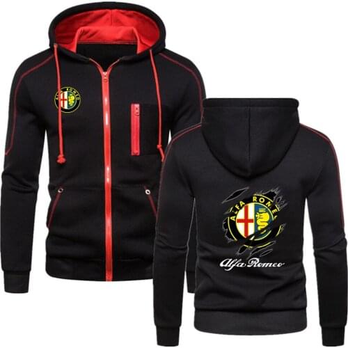 2020 Mens Creative Design Alfa Romeo Male Comfortable Cotton Fitness Sweatshirts Solid Fleece College Style Zipper Tops Hoodies