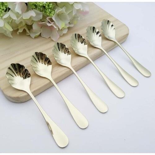 Gold Sea Shell Coffee Tea Mixing Spoon Kit Stainless Steel Ice-cream Spoon Coffee Bar Pastry Dessert Snack Scoop Christmas Decos