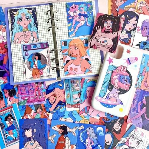 20/30/36/50PCS retro nostalgic Japanese cartoon girl cute sticker mobile phone tablet waterproof decoration graffiti wholesale