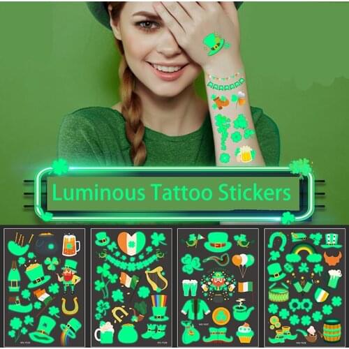 St. Patrick Childrens Tattoo Stickers Glow Disposable Waterproof Temporary Cartoon Sweatproof Decoration Cute Funny Gift Kid