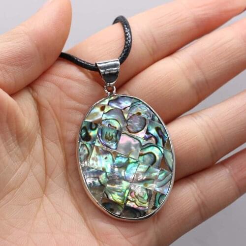 Natural Shell Necklace With Egg-Shaped Abalone Pendant Leather Cord 2MM Charms For Elegant Women Love Romantic Gift