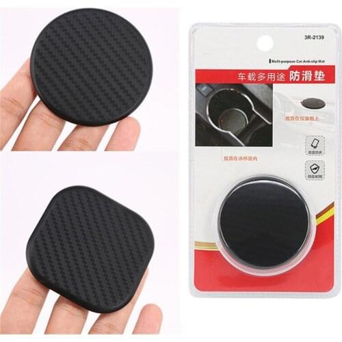New 2Pcs High Quality Non-slip Elastic Durable Carbon Fiber Look Car Auto Water Cup Slot Non-Slip Mat Pad Accessories