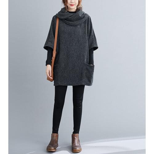 2021 Autumn New Product Plus Size Top Women Loose Casual Pile Collar Bat Shirt Solid Color Sweater LL159