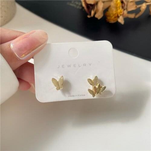 New Butterfly Asymmetric Small Earring Studs Sweet Gold Color Earrings Wholesale