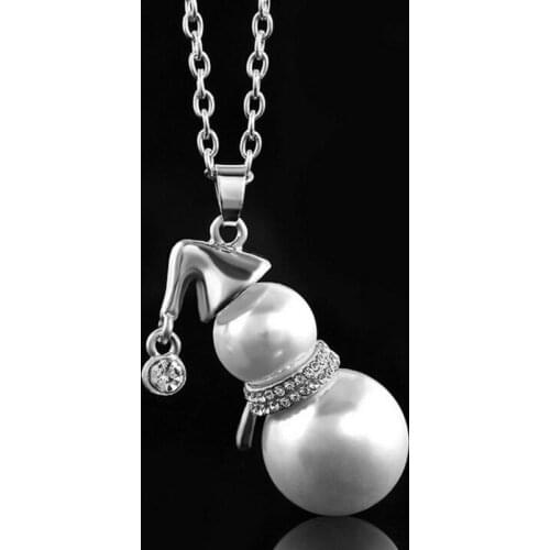 New Pearl Snowman Crystal Christmas Rhinestone Cute Necklace Women Pendant Creative Fashion Women Gifts