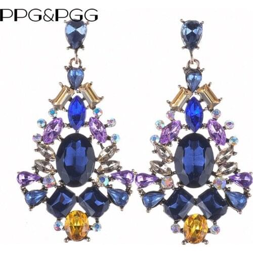 PPG&PGG 4 Colors 2018 New Arrival Fashion Crystal Statement Long Drop Earrings Luxury Rhinestone Wedding Earrings for Women