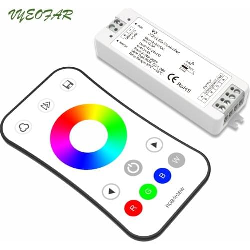 Skydance Led RGB Strip Controller RF Remote With 2.4GHz V3 Receiver;12V-24V Input;4A*3CH Output Mini RGB Ribbon Dimmer Switch