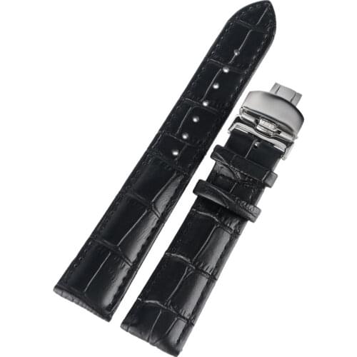 18/20/22mm Genuine Leather Watch Band Black Wrist Strap Outdoor Stainless Steel Butterfly Buckle High Quality Military Bracelet