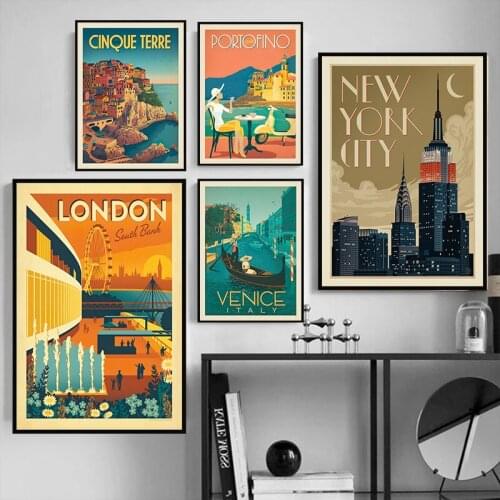 Retro Nordic New York London Beautiful City Art Canvas Painting Poster Vintage Wall Art Pictures for Living Room Home Decoration