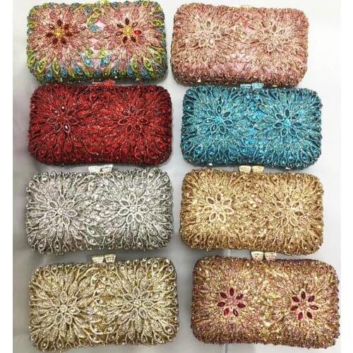 Luxury Red/Silver 8 Colors Women Wedding Crystal Clutch Best Design Female Evening Bag Fashion Ladies Diamond Rhinestone Purse