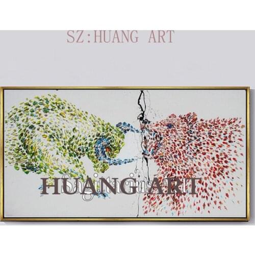 Hand-painted modern creative animal black and red rhino modern oil painting canvas painting decorative wall decorative arts