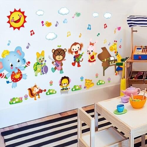 [shijuekongjian] Cartoon Animals Wall Sticker DIY Giraffe Elephant Mural Decals for Kids Bedrooms Baby Room House Decoration