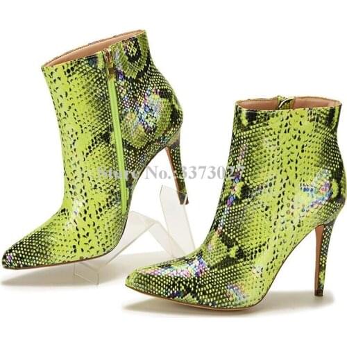 Snakeskin short Boots Fashion Woman ankle Boots thin Heel pointed toe Booties Autumn Winter Sexy Female Shoes