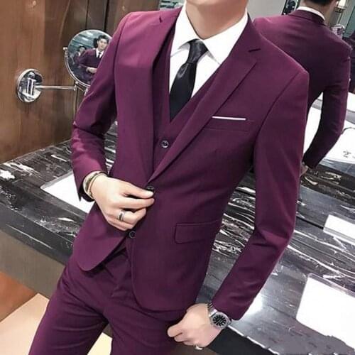 Stylish Design One Button Burgundy Groom Tuxedos Groomsmen Notch Lapel Mens Suits Blazers (Jacket+Pants+Vest+Tie) W:1119