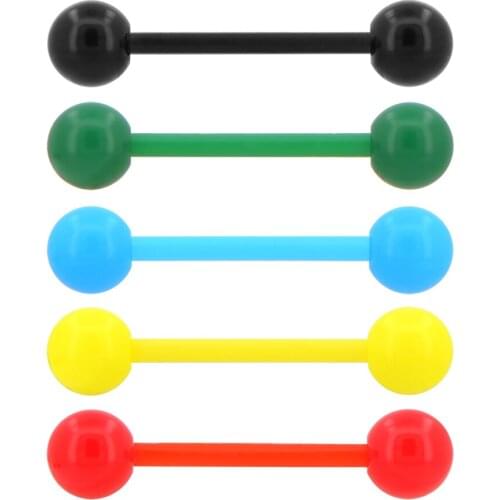 Body Punk 5PCS 14G Acrylic Tongue Barbells Five Tongue Rings Piercing Jewelry