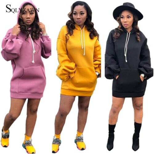 Hoodies Sweatshirts Mini Dress Hooded Lantern Long Sleeve Pullovers Fall Dress Ladies Work Wear Sudaderas Mujer 2020 Dresses