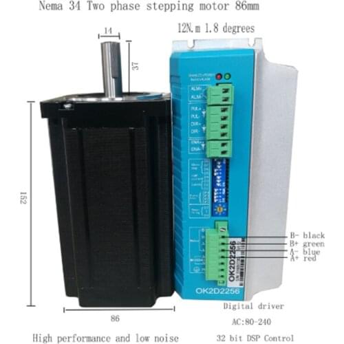 High quality 86 stepper motor set Nema34 2 phase 12Nm 86BYGH156 Hybrid stepper motor + digital drive
