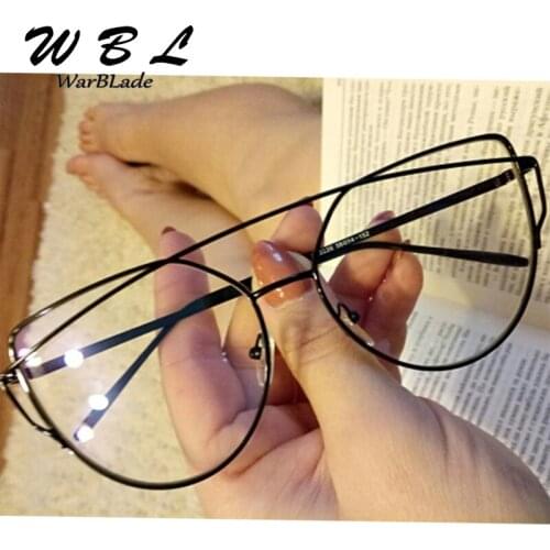 WarBLade 2018 New Women Cat Eye Glasses Frame Brand Designer Twin-Beams Metal Eyeglasses Frame Clear Fashion Glasses