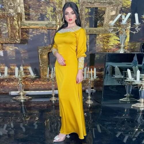 Yellow Elegant Simple Moroccan Caftan Evening Dress A-Line Floor Length Formal Dress Dubai Muslim Arabic Prom Dress Custom Made