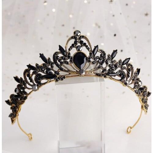 Queen Prom Diadem Tiara Bridal Hair Jewelry Black Crystal Rhinestone Crown Trendy Wedding Hair Accessories Bride Hair Ornaments