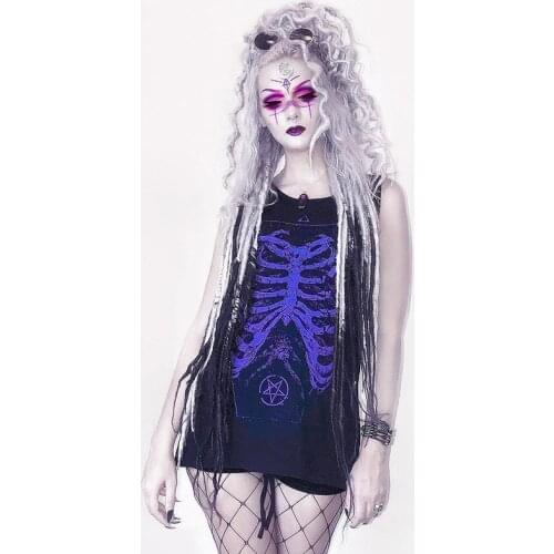 New Summer Harajuku Gothic Punk Black Skull Print Round Neck Sleeveless Dress Hot Girl Fashion Rebellious Girl Dress