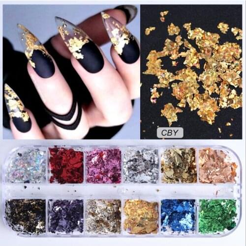 100Set/Lot Platinum Gold Silver Fragments Decorative Tinfoil Paper Foil Wire 12 Color Box Thin Accessories Nail Glitter HA2284