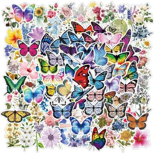 100PCS Pretty Butterfly Stickers For Girl Plant Fresh Flowers Decal Sticker To DIY Guitar Stationery Laptop Skateboard Pegatina