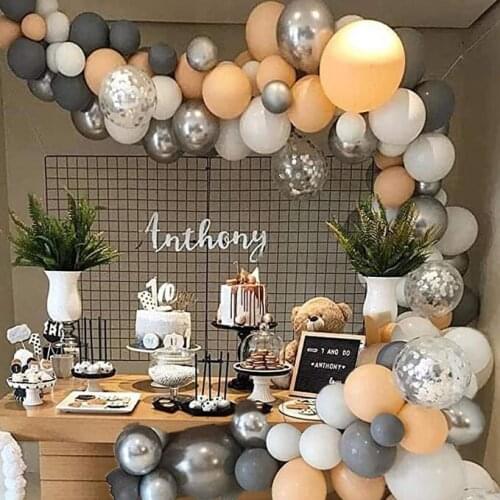 103Pcs/lot Gray Orange Balloons Arch Garland Peach Silver Confetti Balloon Ach Chain for Wedding Birthday Party Decor Supplies