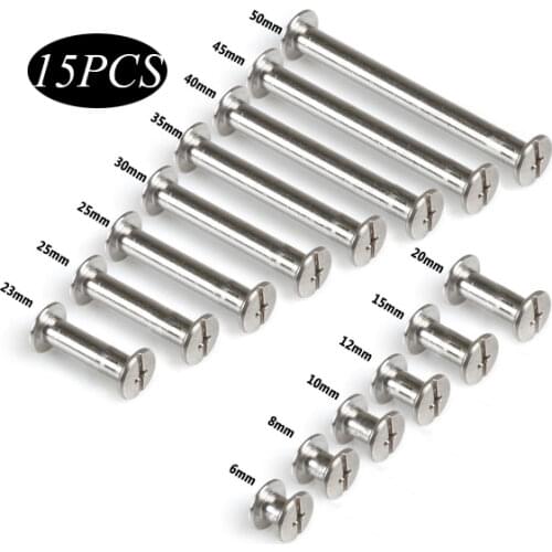 15Pcs M5 6-50mm Steel Flat Round Double Caps Studs Rivets Stud Fastener Set bolts and nuts metic nut and bolt assortment