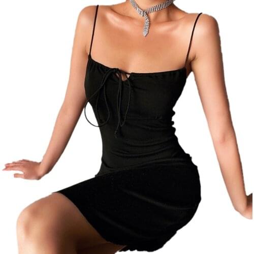 2020 New Fashion Women Sexy Solid Color Lace-up Slip Dress Fashion Dress for Party Bar Club Casual Wear