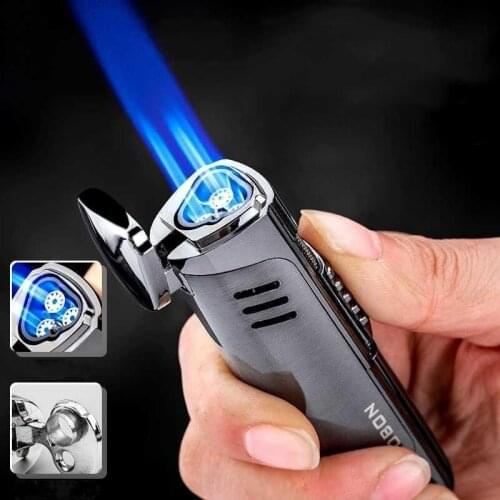 2021 JOBON Metal Triple Torch Jet Ignizer Lighter Cigar Pipe Lighter Cutter Visible Gas Window Windproof Flame Gadgets For Men