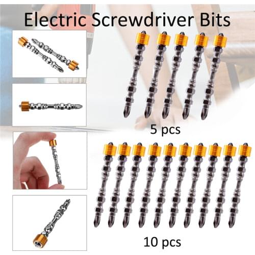 5/10pcs 65mm Magnetic Phillips Electric Screwdriver Bit Set PH2 Double Head Hex Shank With Magnetic Ring for Drywall Screws