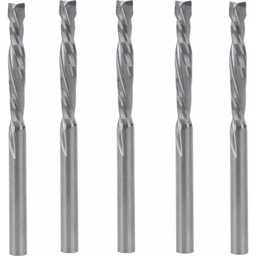 5PCS 3.175x22mm UP & DOWN Cut Two Flutes Spiral Carbide Mill Tool Cutters for CNC Router, Compression Wood End Mill Cutter Bits