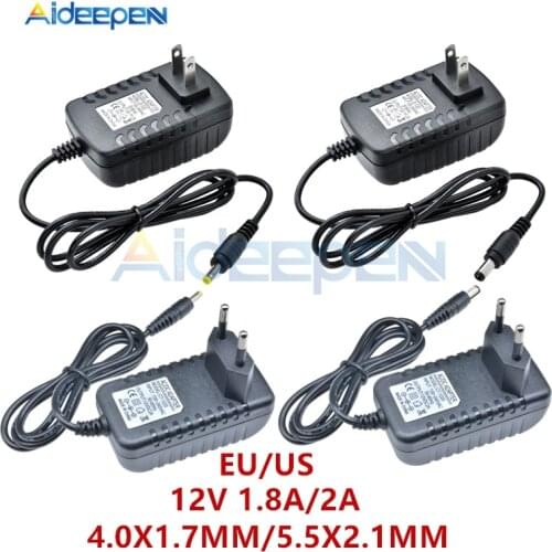 DC 12V 1.8A 2A Power Adapter Supply US/EU Plug 4.0X1.7MM 5.5X2.1MM Interface AC 100-240V Input 50/60Hz Line Length 1M