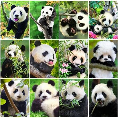 Animal Cross Stitch 5D Diamond Mosaic Diamond Painting Panda Picture Of Rhinestone Embroidery Full Square Round Wall Decorations