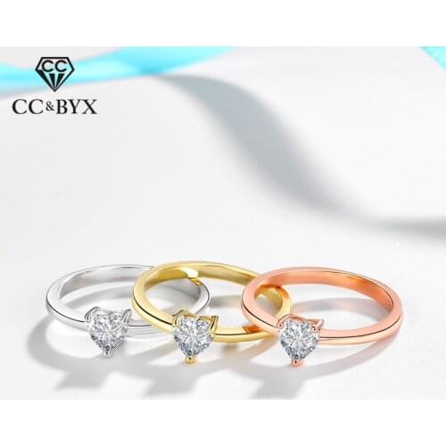 CC Silver Rings For Women Cubic Zirconia Heart Stone Colorful Trendy Jewelry Bridal Wedding Engagement Accessories CC1579