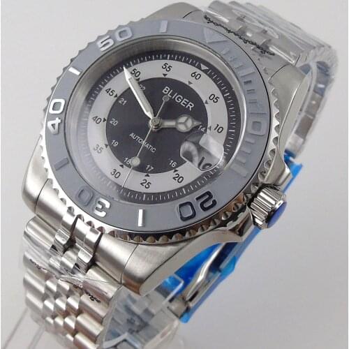 Sapphire Mens Watch Automatic Watches Bliger 40mm Miyota 8215 Black/White Dial 316L Jubilee Bracelet Date Cyclops Ceramic Bezel