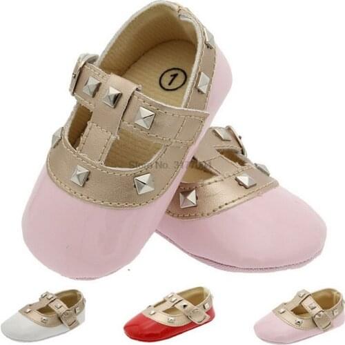 DHL 50pair Newborn Baby Girls Bow Princess Shoes Soft Sole Crib Leather Solid Buckle Strap Flat With Heel Baby Shoes 4 Colors