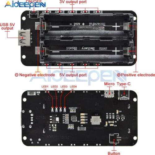 Two 18650 Lithium Battery Shield V8 5V/3A 3V/1A Micro USB Power Bank Battery Charging Module For Raspberry Pi Wifi ESP8266 ESP32