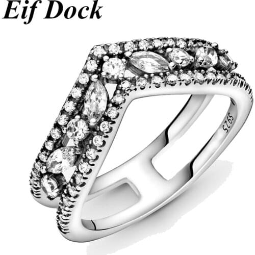 Eif Dock Silver Color Sparkling Marquise Double Wishbone Ring For Women Engagement Wedding Pan Band Rings Birthday Gift